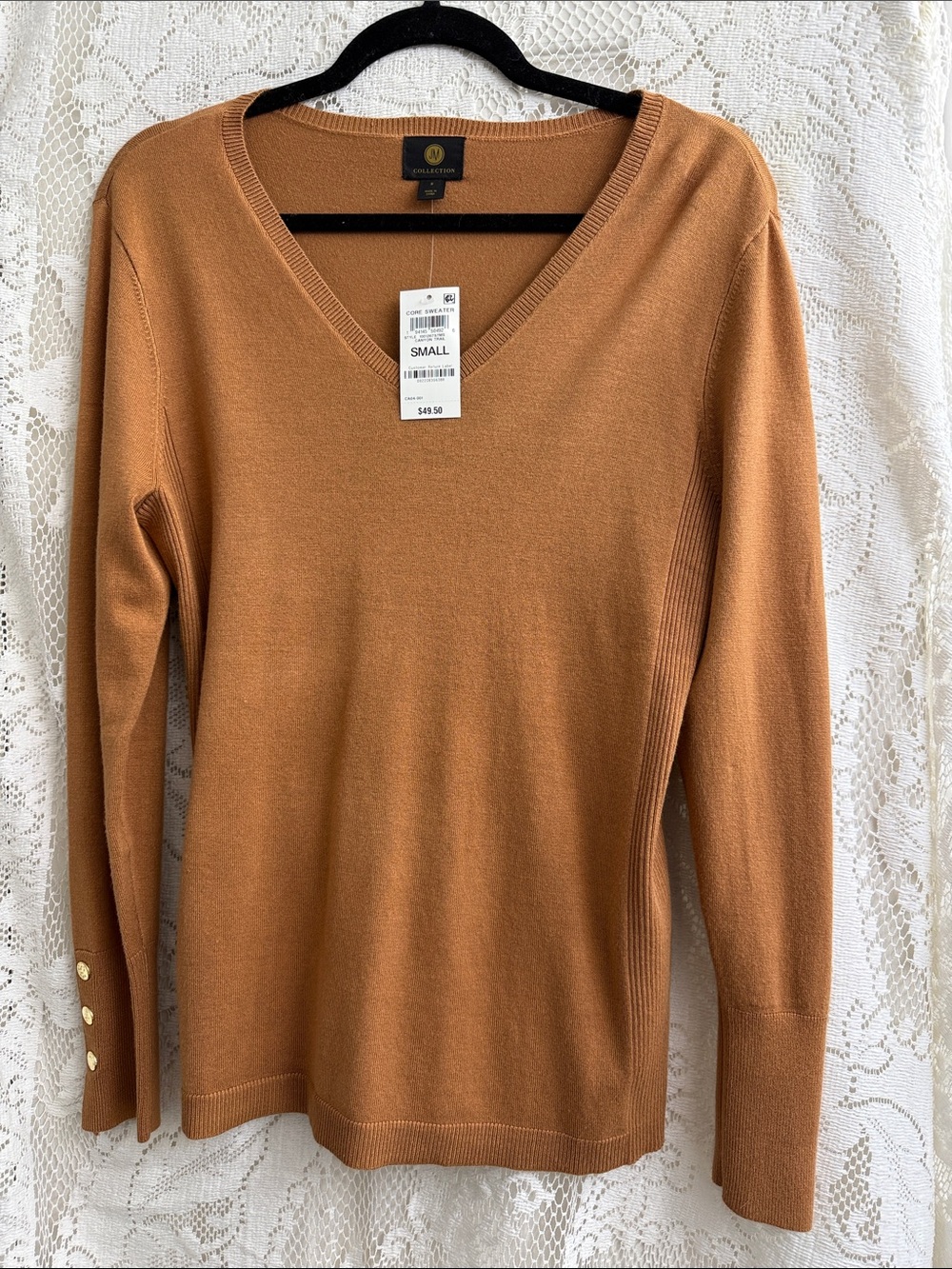JM Collection Women's V-Neck Sweater in Camel